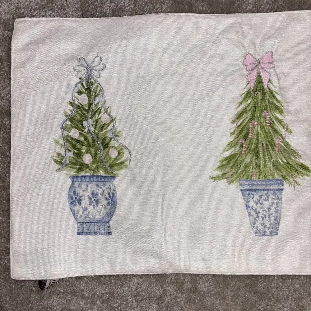 Lillian August Chinoiserie Trees Table Runner Christmas Tree Bow Laura Ashley